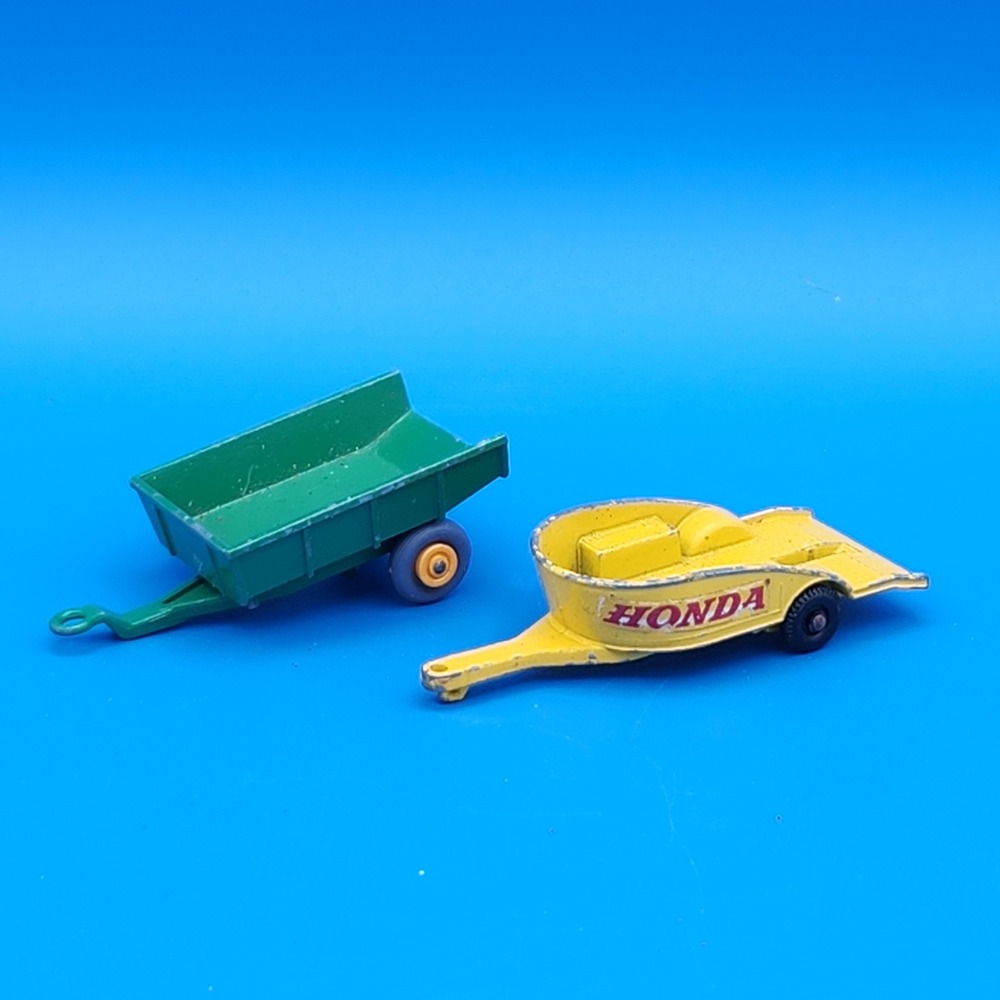 Vintage Matchbox John Deere Tipping Trailer‎ and Honda Motorcycle Trailer